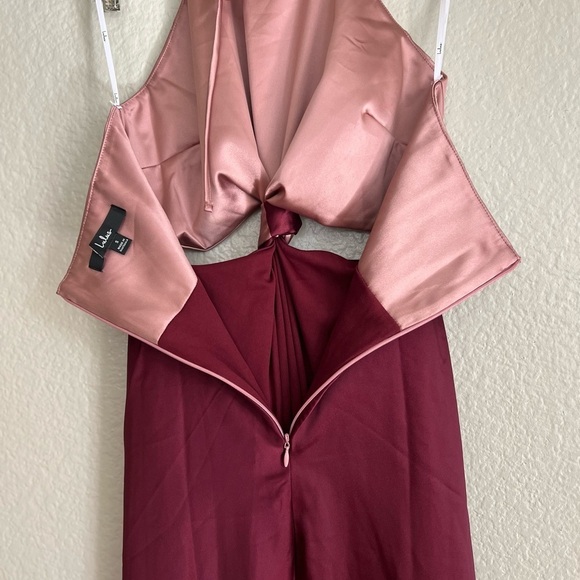 Icon Update Burgundy Color Block Knotted Halter Midi Dress - Picture 8 of 8